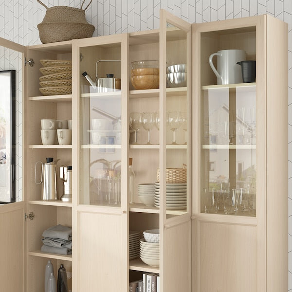 BILLY / OXBERG - Bookcase combination with glass doors/pannel, birch effect,160x202 cm - best price from Maltashopper.com 69483543