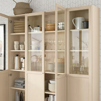 BILLY / OXBERG - Bookcase combination with glass doors/pannel, birch effect,160x202 cm - best price from Maltashopper.com 69483543