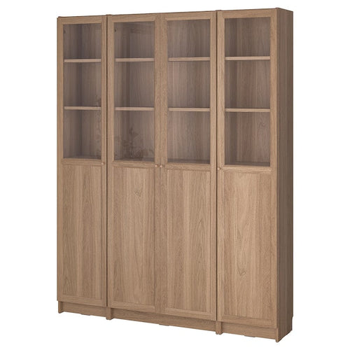 BILLY / OXBERG - Bookcase comb w panel/glass doors, oak effect, 160x202 cm