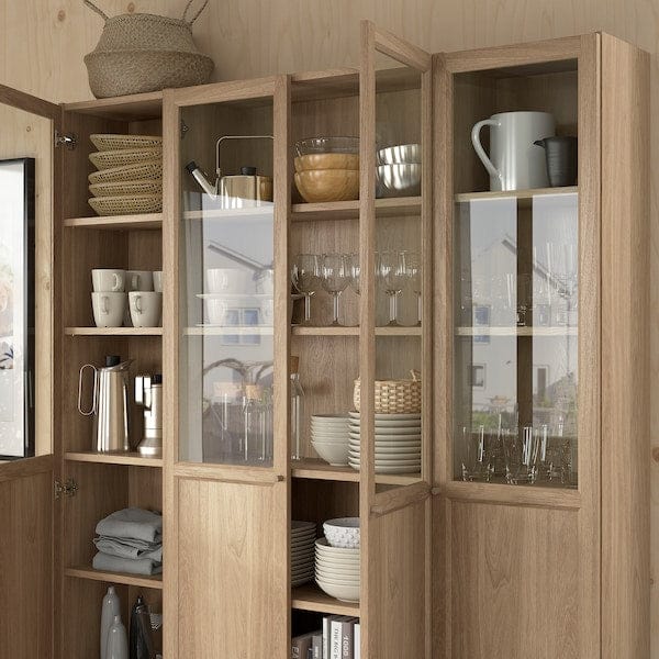 Ikea BILLY / OXBERG - Bookcase comb w panel/glass doors, oak effect, 160x202 cm