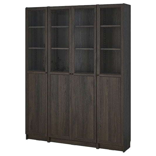 Ikea BILLY / OXBERG - Bookcase combination with glass doors/pannel, dark brown oak effect,160x202 cm
