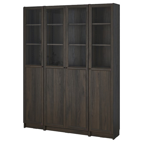 BILLY / OXBERG - Bookcase combination with glass doors/pannel, dark brown oak effect,160x202 cm