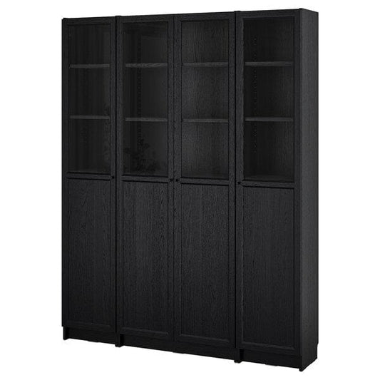 Ikea BILLY / OXBERG - Bookcase comb w panel/glass doors, black oak effect, 160x202 cm