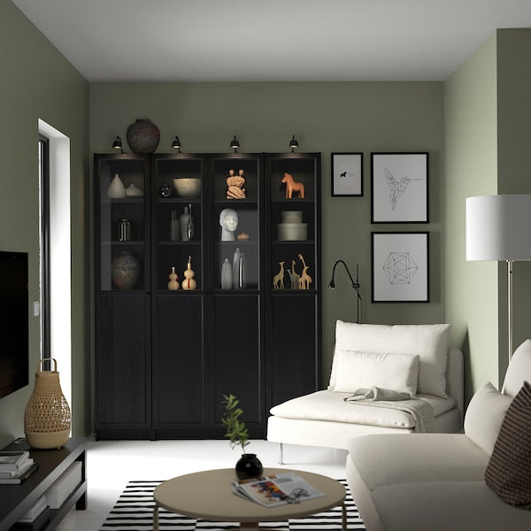 BILLY / OXBERG - Bookcase comb w panel/glass doors, black oak effect, 160x202 cm - best price from Maltashopper.com 49483544