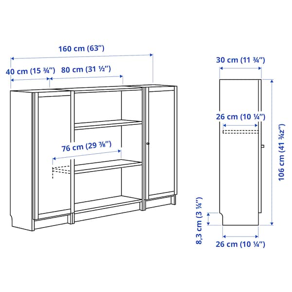 BILLY / OXBERG - Bookcase combination with doors, white, 160x106 cm - best price from Maltashopper.com 99483594