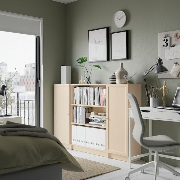 Ikea BILLY / OXBERG - Bookcase combination with doors, birch effect,160x106 cm