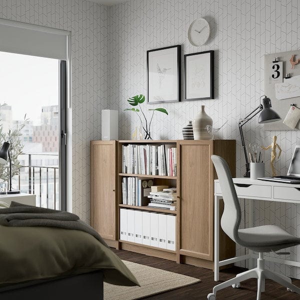 Ikea BILLY / OXBERG - Bookcase combination with doors, oak effect, 160x106 cm