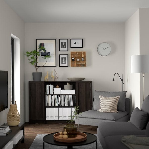 Ikea BILLY / OXBERG - Bookcase combination with doors, dark brown oak effect,160x106 cm