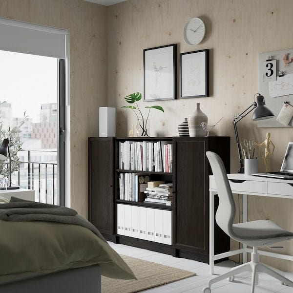 Ikea BILLY / OXBERG - Bookcase combination with doors, dark brown oak effect,160x106 cm