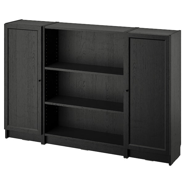 BILLY / OXBERG - Bookcase combination with doors, black oak effect, 160x106 cm