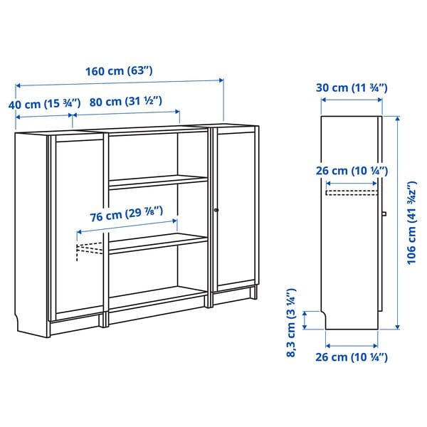 Ikea BILLY / OXBERG - Bookcase combination with doors, black oak effect, 160x106 cm
