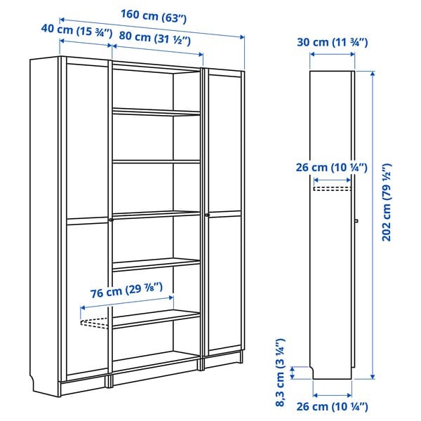 BILLY / OXBERG - Bookcase combination w glass doors, white, 160x202 cm - best price from Maltashopper.com 19483606