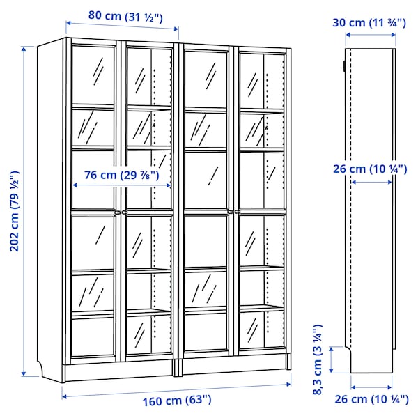 BILLY / OXBERG - Bookcase/glass door combination, birch effect,160x202 cm - best price from Maltashopper.com 79483528