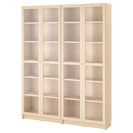 Ikea BILLY / OXBERG - Bookcase/glass door combination, birch effect,160x202 cm