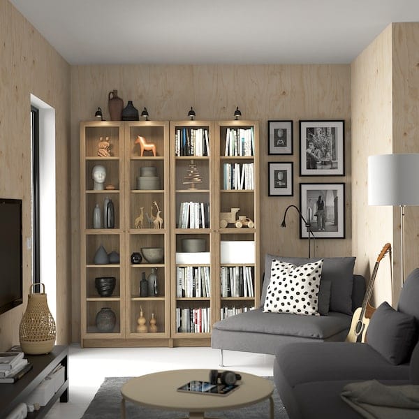 Ikea BILLY / OXBERG - Bookcase combination w glass doors, oak effect, 160x202 cm