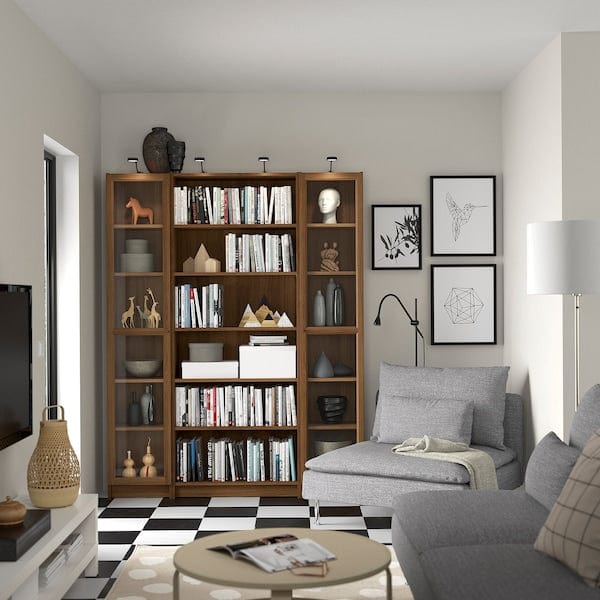 Ikea BILLY / OXBERG - Bookcase combination w glass doors, brown walnut effect, 160x202 cm