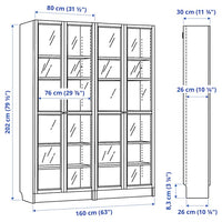 BILLY / OXBERG - Bookcase/glass door combination, dark brown oak effect,160x202 cm
