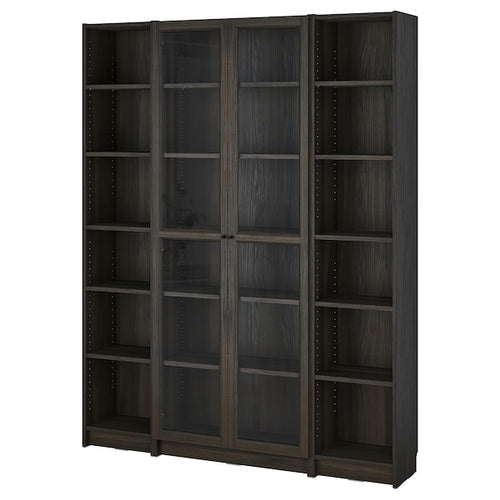 BILLY / OXBERG - Bookcase/glass door combination, dark brown oak effect,160x202 cm