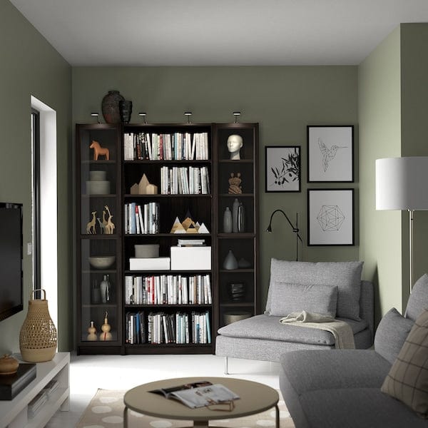 Ikea BILLY / OXBERG - Bookcase/glass door combination, dark brown oak effect,160x202 cm