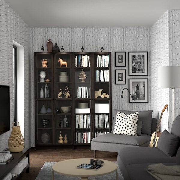 Ikea BILLY / OXBERG - Bookcase/glass door combination, dark brown oak effect,160x202 cm