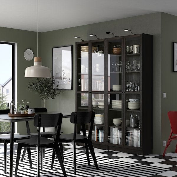 Ikea BILLY / OXBERG - Bookcase/glass door combination, dark brown oak effect,160x202 cm