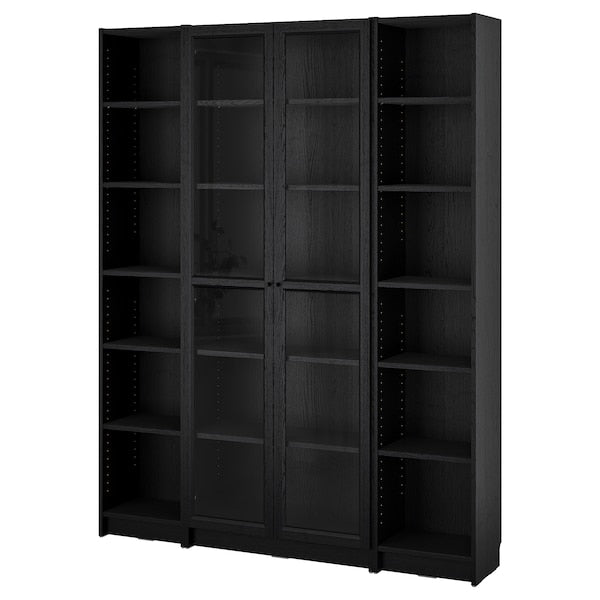 BILLY / OXBERG - Bookcase combination w glass doors, black oak effect, 160x202 cm