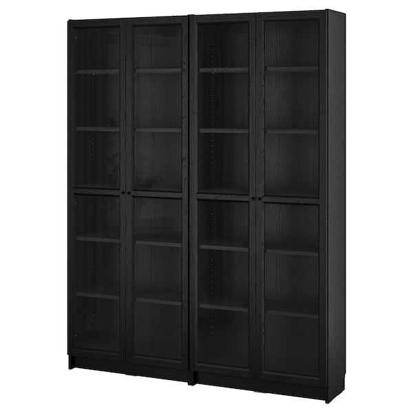 BILLY / OXBERG - Bookcase combination w glass doors, black oak effect, 160x202 cm