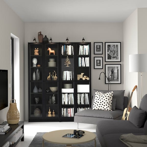 Ikea BILLY / OXBERG - Bookcase combination w glass doors, black oak effect, 160x202 cm