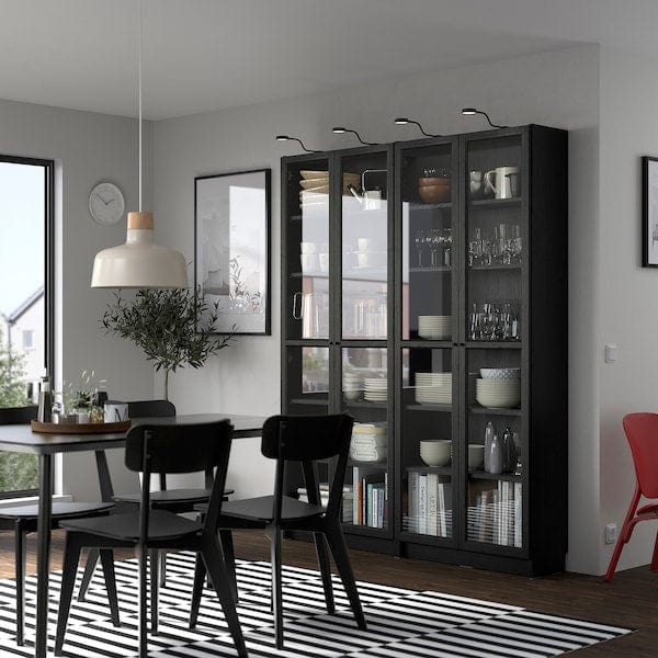 Ikea BILLY / OXBERG - Bookcase combination w glass doors, black oak effect, 160x202 cm