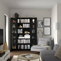 BILLY / OXBERG - Bookcase combination w glass doors, black oak effect, 160x202 cm - best price from Maltashopper.com 49483539