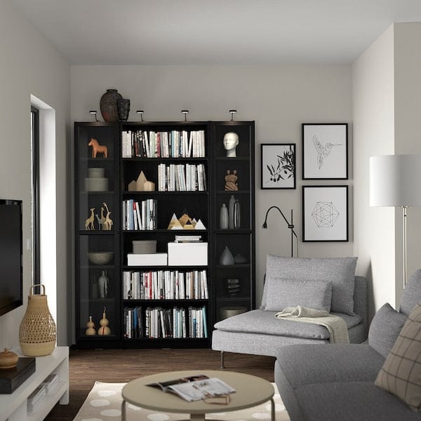 Ikea BILLY / OXBERG - Bookcase combination w glass doors, black oak effect, 160x202 cm