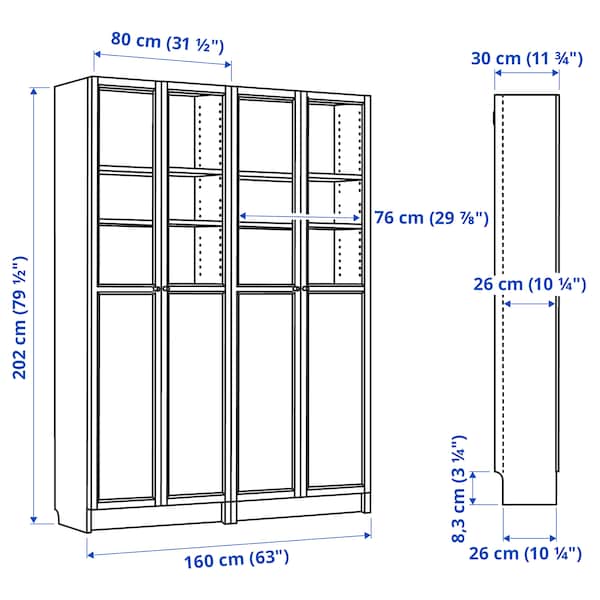 Ikea BILLY / OXBERG - Bookcase, white, 160x30x202 cm