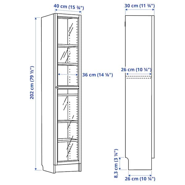 Ikea BILLY / OXBERG - Bookcase with glass door, white/glass, 40x30x202 cm