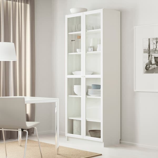 BILLY / OXBERG - Bookcase with glass-doors, white/glass, 80x42x202 cm - best price from Maltashopper.com 79398832