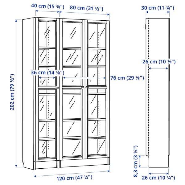 Ikea BILLY / OXBERG - Bookcase with glass-doors, white, 120x30x202 cm