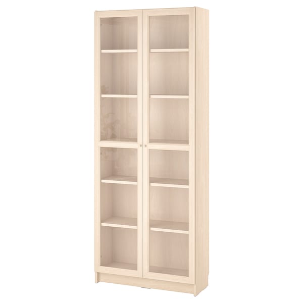 BILLY / OXBERG - Bookcase with glass doors, birch effect,80x30x202 cm