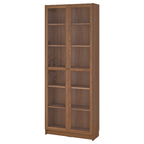 BILLY / OXBERG - Bookcase with glass doors, brown walnut effect, 80x30x202 cm