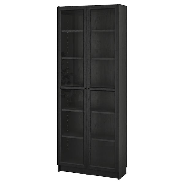 BILLY / OXBERG - Bookcase with glass doors, black oak effect, 80x30x202 cm