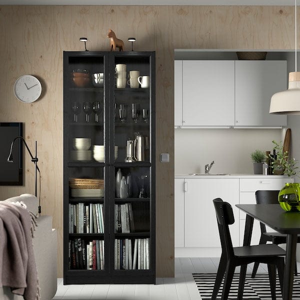 Ikea BILLY / OXBERG - Bookcase with glass doors, black oak effect, 80x30x202 cm