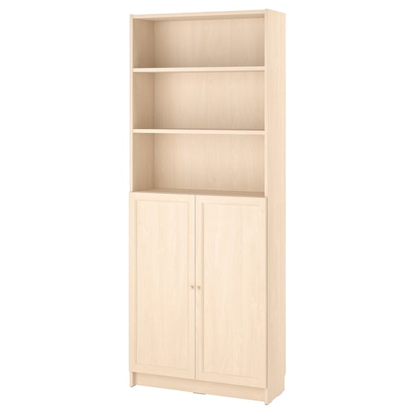 BILLY / OXBERG - Bookcase with doors, birch effect,80x30x202 cm