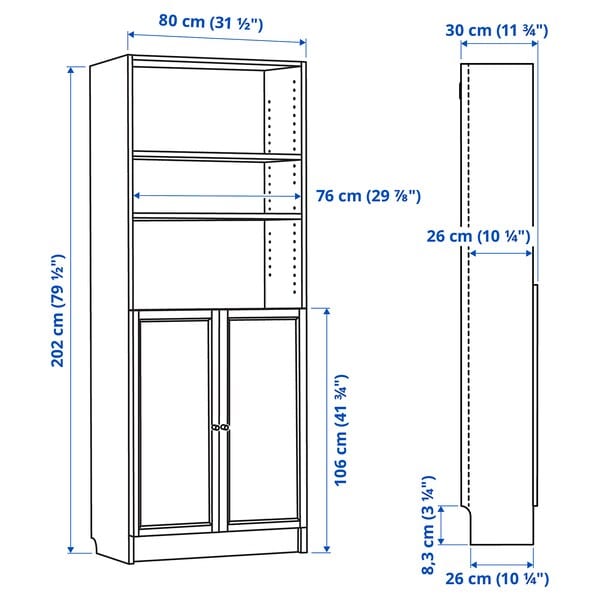 Ikea BILLY / OXBERG - Bookcase with doors, oak effect, 80x30x202 cm