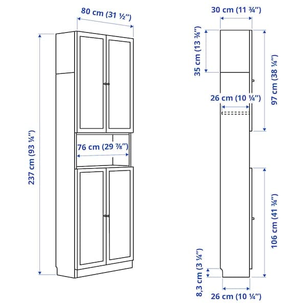 BILLY / OXBERG - Bookcase w doors/extension unit, white, 80x30x237 cm - best price from Maltashopper.com 89483368