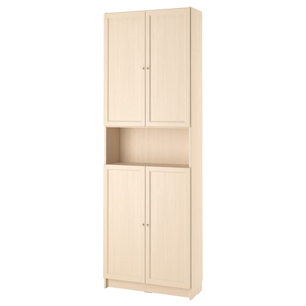 BILLY / OXBERG - Bookcase with doors/supplementary element, birch effect,80x30x237 cm