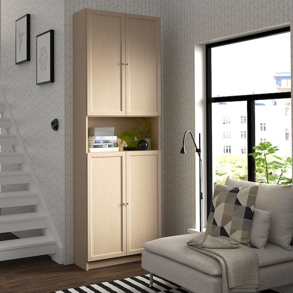 Ikea BILLY / OXBERG - Bookcase with doors/supplementary element, birch effect,80x30x237 cm