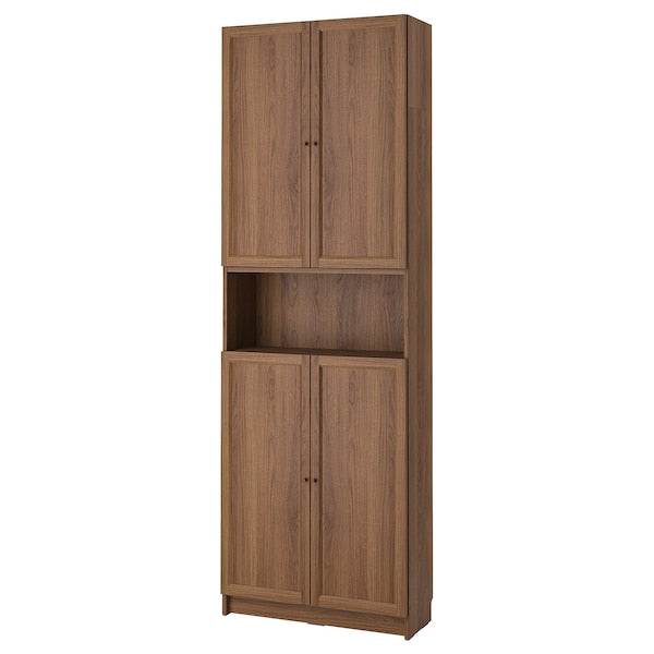 BILLY / OXBERG - Bookcase w doors/extension unit, brown walnut effect, 80x30x237 cm