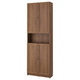 BILLY / OXBERG bookcase w doors/extension unit, brown walnut effect, 80x30x237 cm