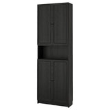 BILLY / OXBERG bookcase w doors/extension unit, black oak effect, 80x30x237 cm
