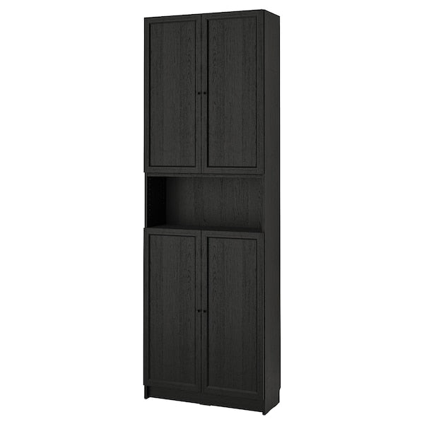 BILLY / OXBERG - Bookcase w doors/extension unit, black oak effect, 80x30x237 cm