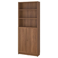 BILLY / OXBERG - Bookcase with doors, brown walnut effect, 80x30x202 cm - best price from Maltashopper.com 49483365