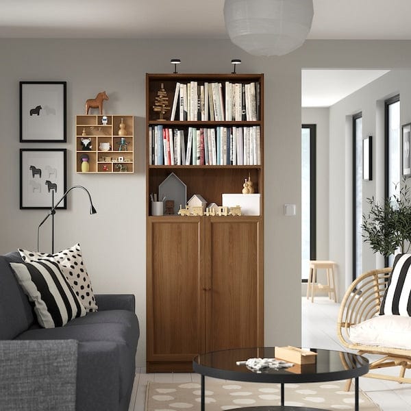 Ikea BILLY / OXBERG - Bookcase with doors, brown walnut effect, 80x30x202 cm